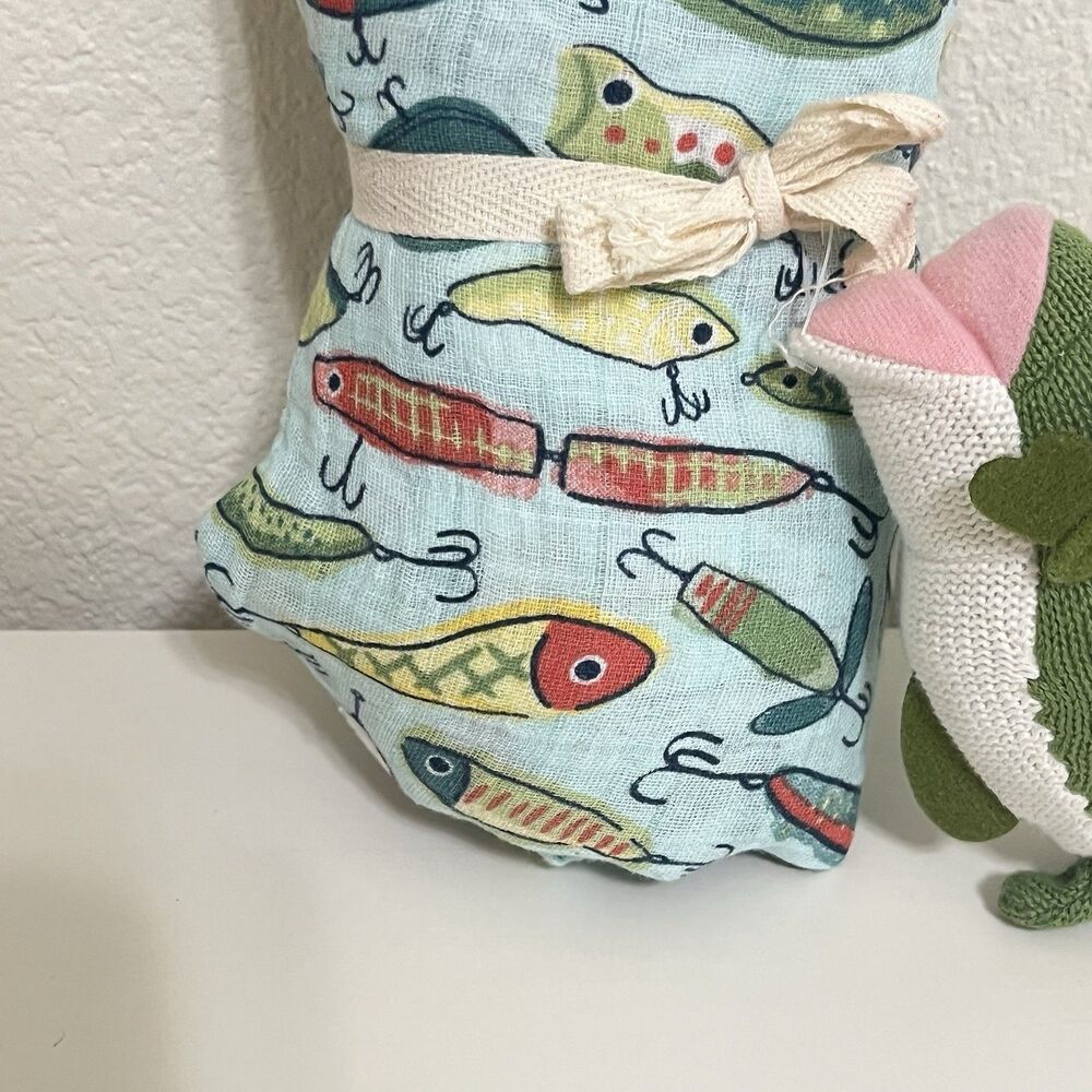 Mud Pie Fishing Lure Muslin Swaddle Blanket & Fish Rattle Baby Set - Picture 3 of 9